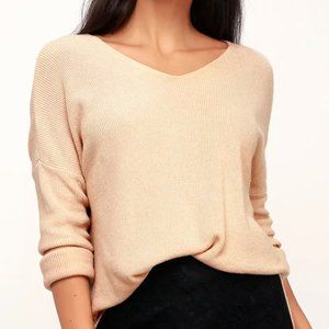 Lulu's Beige V-Neck Sweater Top